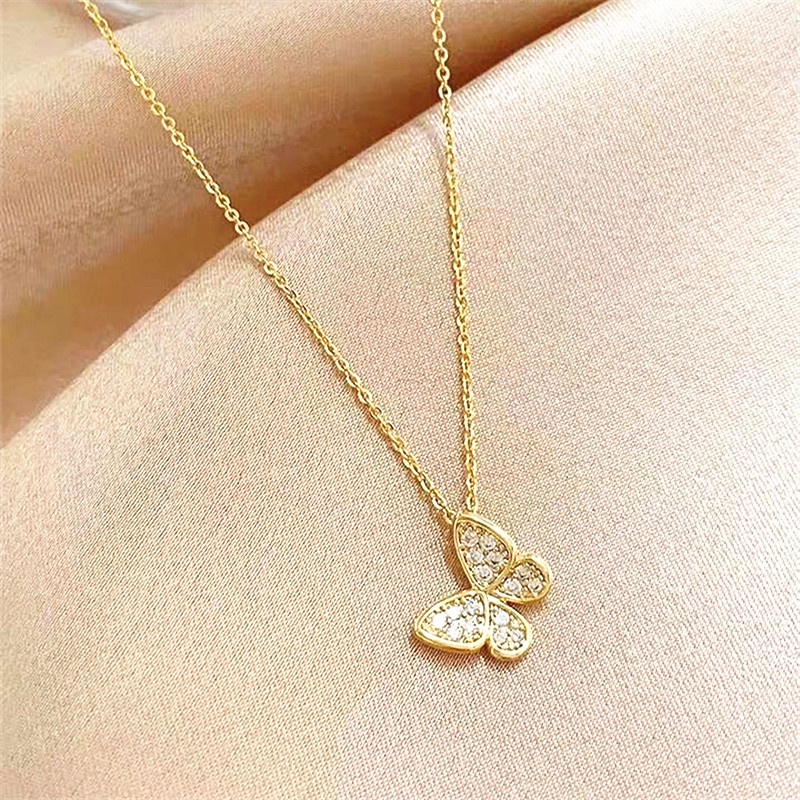 Vòng cổ Mạ Vàng 18k Mặt Hình Bướm Đính Đá Zircon Thời Trang Cho Nữ