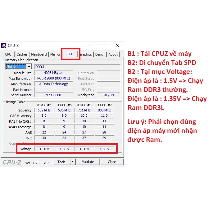 Ram laptop DDR3 DDR3L 8GB 4GB Bus 1600 Samsung / Hynix PC3-12800S