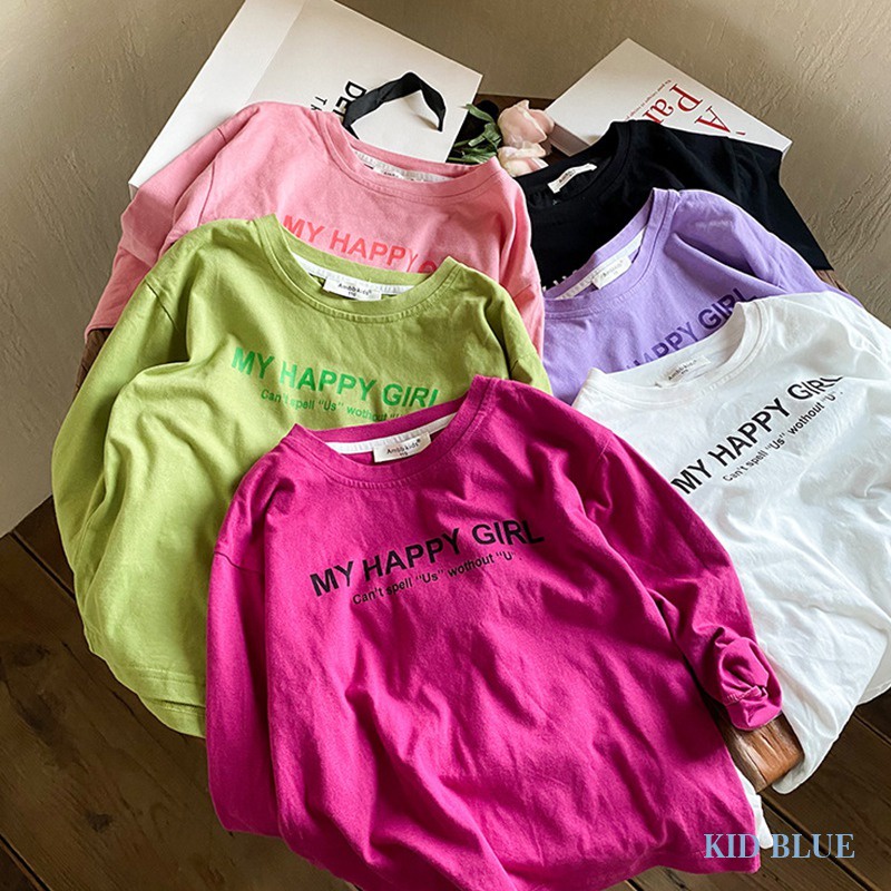 Áo Thun Tay Dài Cổ Tròn In Chữ Màu Sắc Tương Phản Phong Cách Hàn Quốc Thời Trang Xuân Thu Cho Nữ