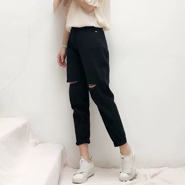 QUẦN JEANS ĐEN RÁCH GỐI