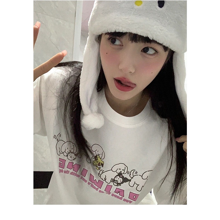 100% cotton short-sleeved men and women students cute letter printing all-match ins style salt series niche design white T-shirt 6IBF