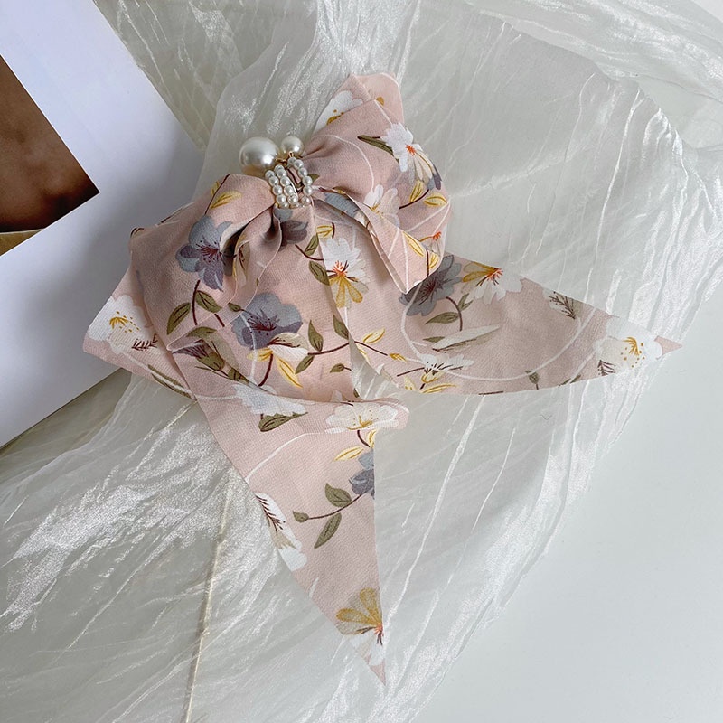 Kẹp Tóc Mỏ Vịt Bằng Vải Họa Tiết Hoa Cúc Nhỏ Thắt Nơ Sau Lưng Ngọt Ngào