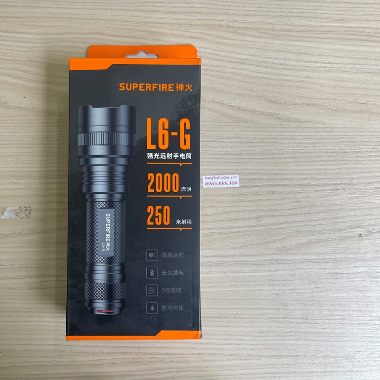 Đèn pin siêu sáng Supfire L6-G thế hệ mới, bóng 36w siêu sáng, Pin to cực khỏe, kiêm sạc dự phòng –