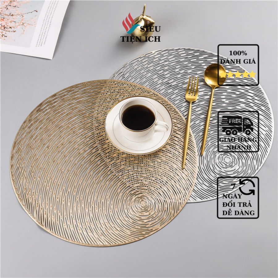 Tấm lót bàn ăn xoáy tròn PVC cách nhiệt chống nóng 38cm, lót chén đĩa bình hoa trang trí T13