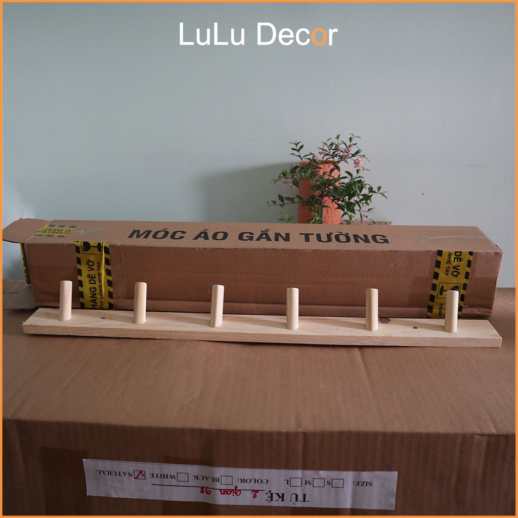 Móc Treo Đồ, Móc Treo Quần Áo Gắn Tường Gỗ Thông 60x5x5cm, Nội Thất Và Trang Trí - LuLu Decor
