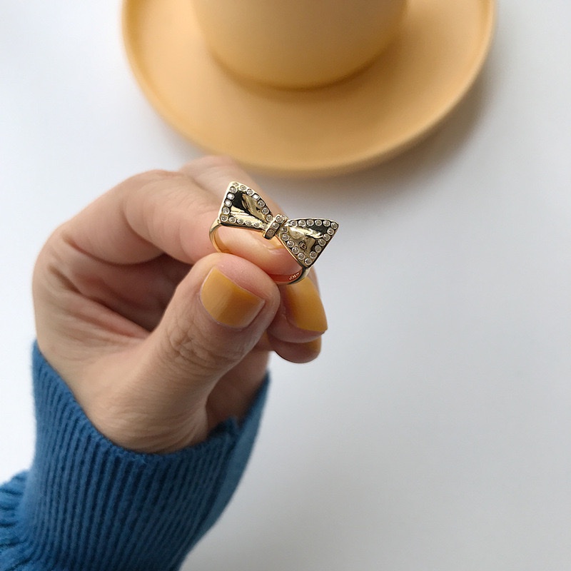 Nhẫn bạc 925 mạ vàng 18k kiểu nơ đính đá viền Freesize CloudFlower.store