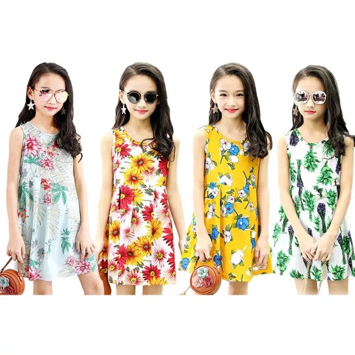 Đầm cotton hoa cỏ mùa xuân tươi tắn cho bé gái 3-10 tuổi phong cách Hàn Quốc xinh xắn BBShine – D063