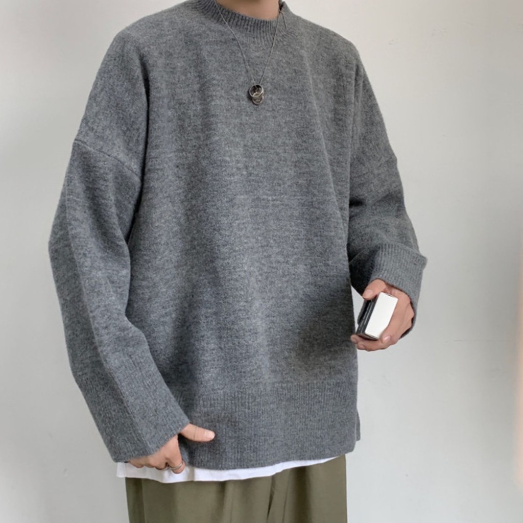 Áo sweater cổ cao vừa vải dày dáng rộng thời trang thu đông phong cách Hàn Quốc Hồng Kông dành cho bạn nam