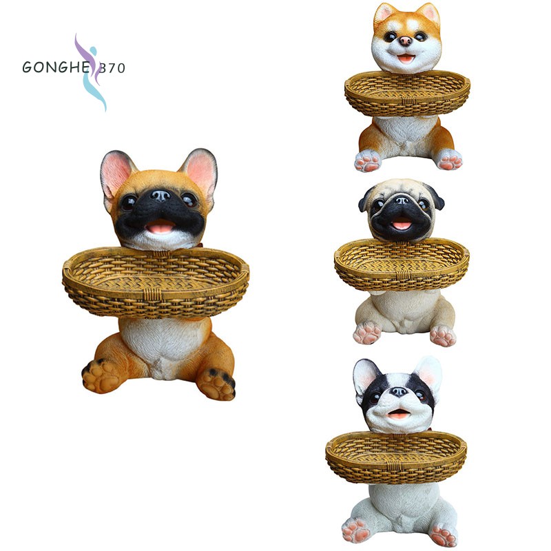 Nordic Pug French Bulldog Dog Statue Remote Control Storage Box Resin Shiba Inu Sculpture Home Decoration -Yellow+White