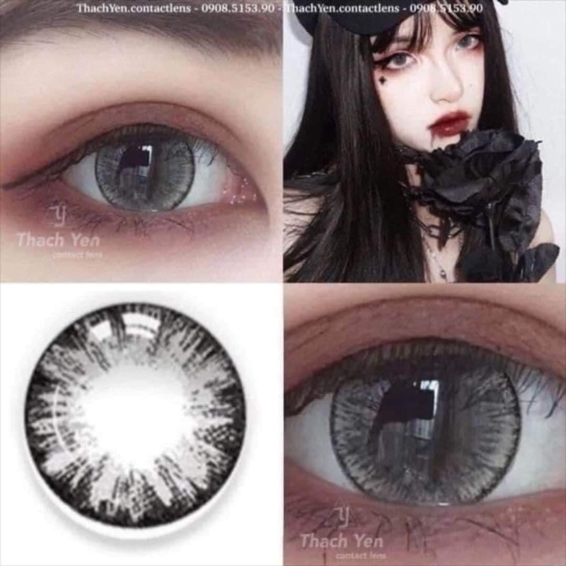 Lens mắt XÁM TÂY hàn quốc long lanh vân đá kèm khay đơn