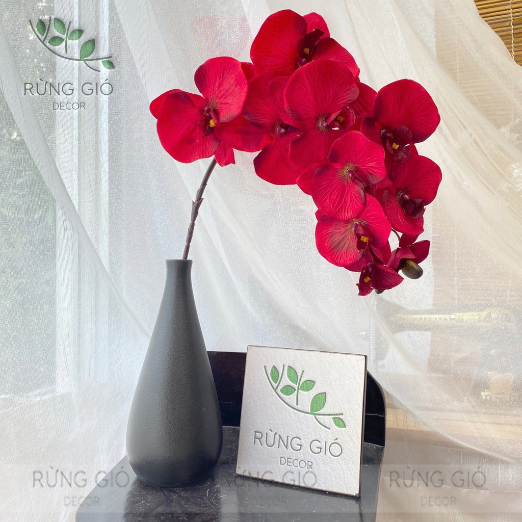 1 Cành Hoa Lan Hồ Điệp MÀU ĐỎ 10 bông to, dài 92cm, hoa lụa decor cao cấp, không kèm lọ