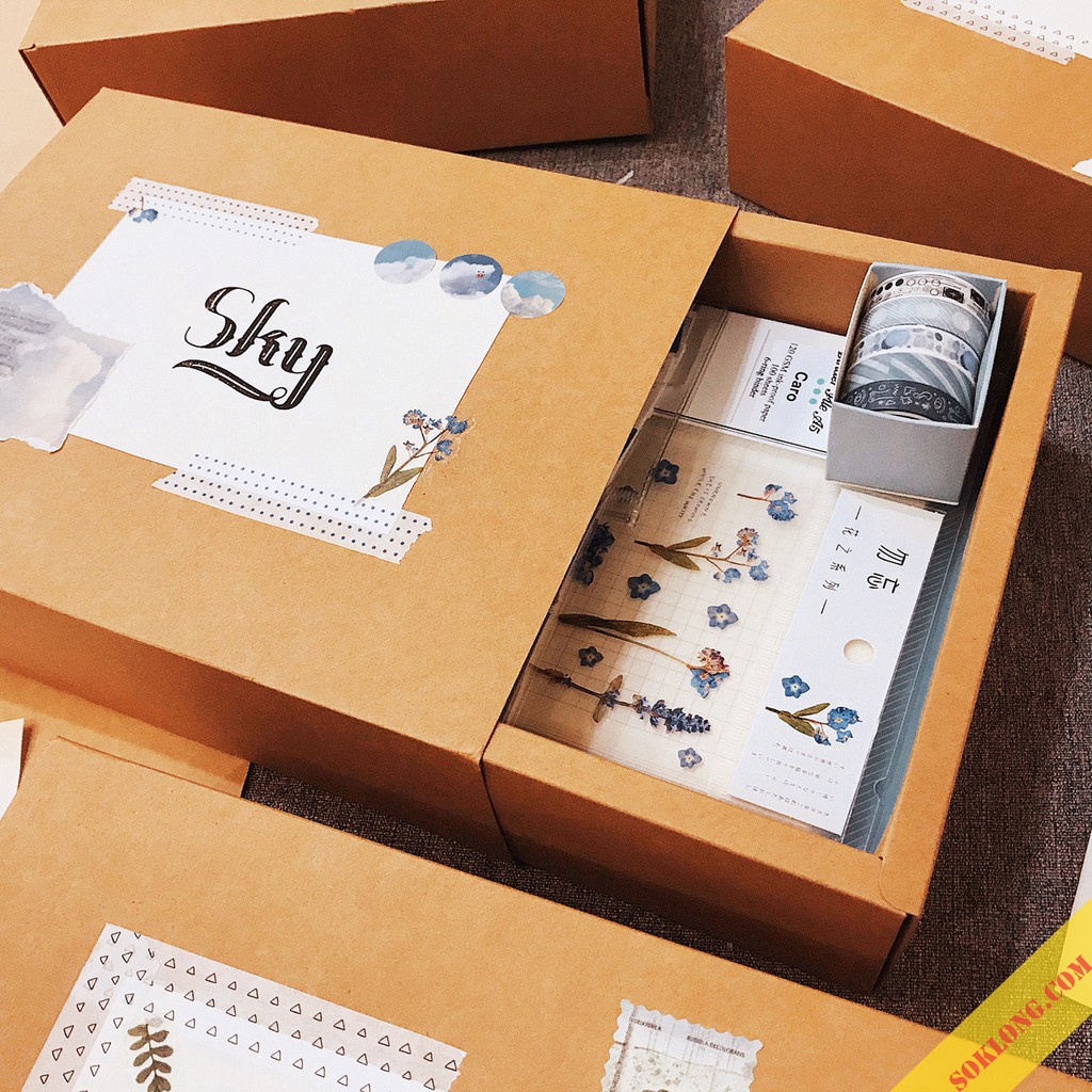 Set trang trí sổ Klong làm Bullet journal Sky - hộp quà tặng kèm sticker, note, washi tape Luv 102
