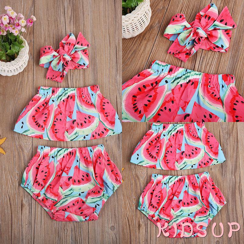 Set đồ bơi 2 mảnh + băng đô nơ họa tiết dưa hấu dễ thương cho bé gái