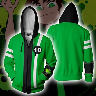 Áo Khoác Hoodie Có Khóa Kéo Họa Tiết Hoạt Hình 3d Ben 10 Tiian