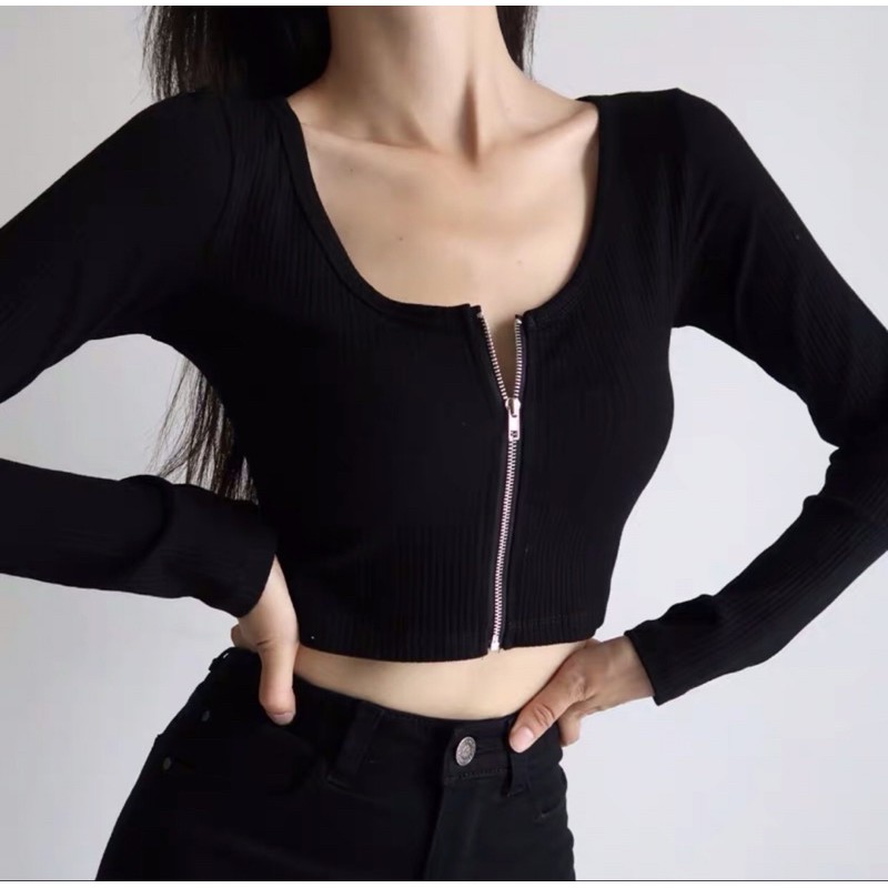 Áo croptop DÂY KÉO TAY DÀI