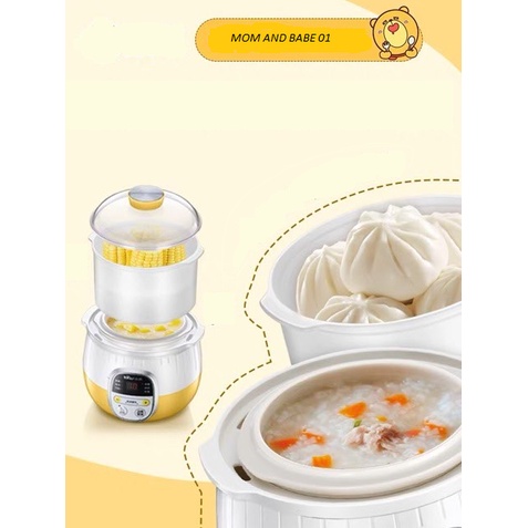 NỒI ĐA NĂNG NẤU CHÁO, HẤP, HÂM, CHƯNG,.. BEAR 0.8L CÓ LỒNG HẤP