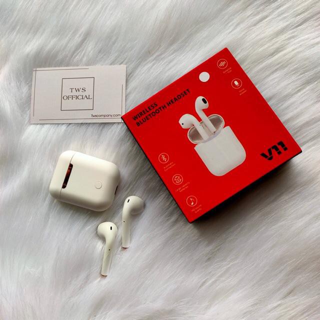 Tai nghe bluetooth wireless 5.0 V11,mở nắp nhận kết nối, hàng chính hãng , âm thanh sống động