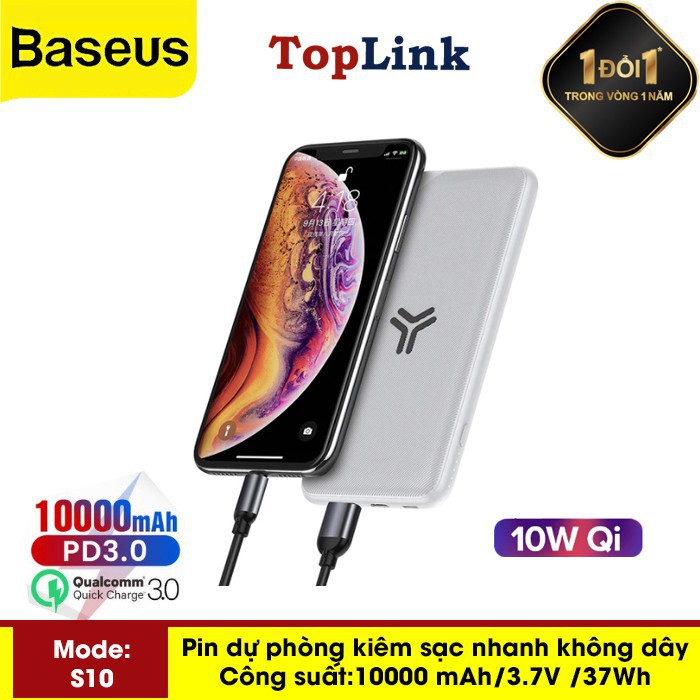 Pin Dự Phòng S10 Siêu Mỏng Sạc Nhanh 2 Chiều Không Dây 10W, Dung Lượng Pin 10000 Mah Công Nghệ Sạc Nhanh Cổng PD 3.0