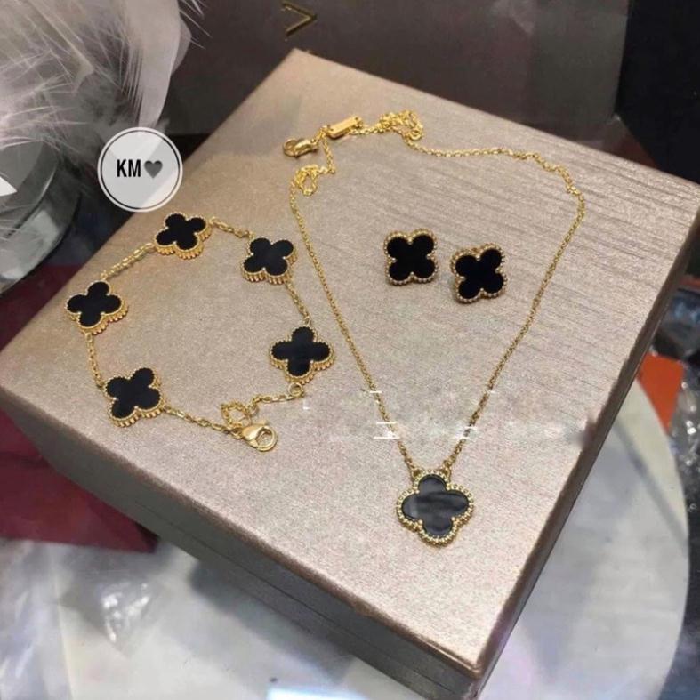 Sét trang sức titan cỏ bốn lá, bộ nữ trang titan tiểu thư, phụ kiện trang sức Hari korea accessories