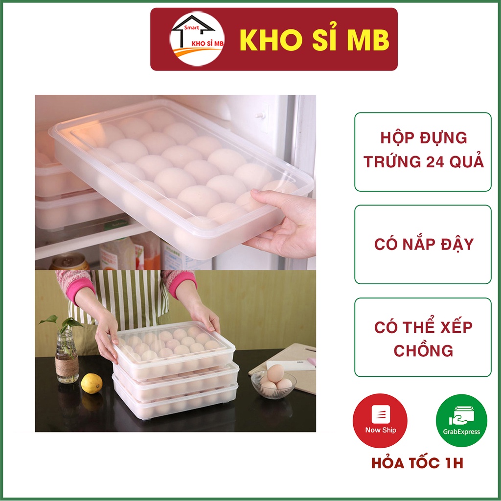 khay đựng trứng 24 quả, hộp đựng trứng tủ lạnh có nắp nhựa Việt Nhật-kho sỉ mb