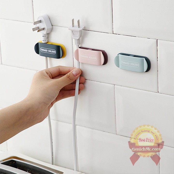 Kẹp giữ cố định ổ dây điện và cáp sạc dán tường thu gọn 2 đầu chịu lực