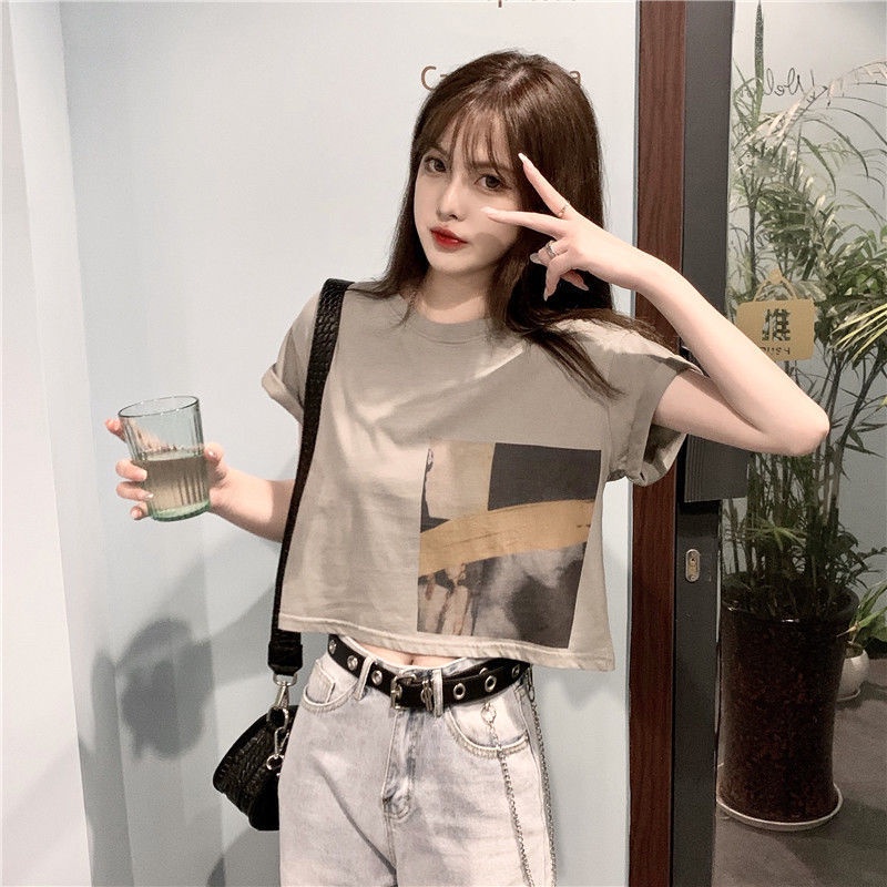 Áo Thun Croptop Cotton Nguyên Chất Tay Ngắn Dáng Rộng Thời Trang Hàn Quốc 2020 Cho Nữ
