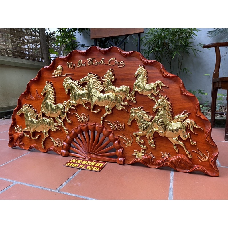 Tranh quạt gỗ mã đáo thành công 60 x 120cm