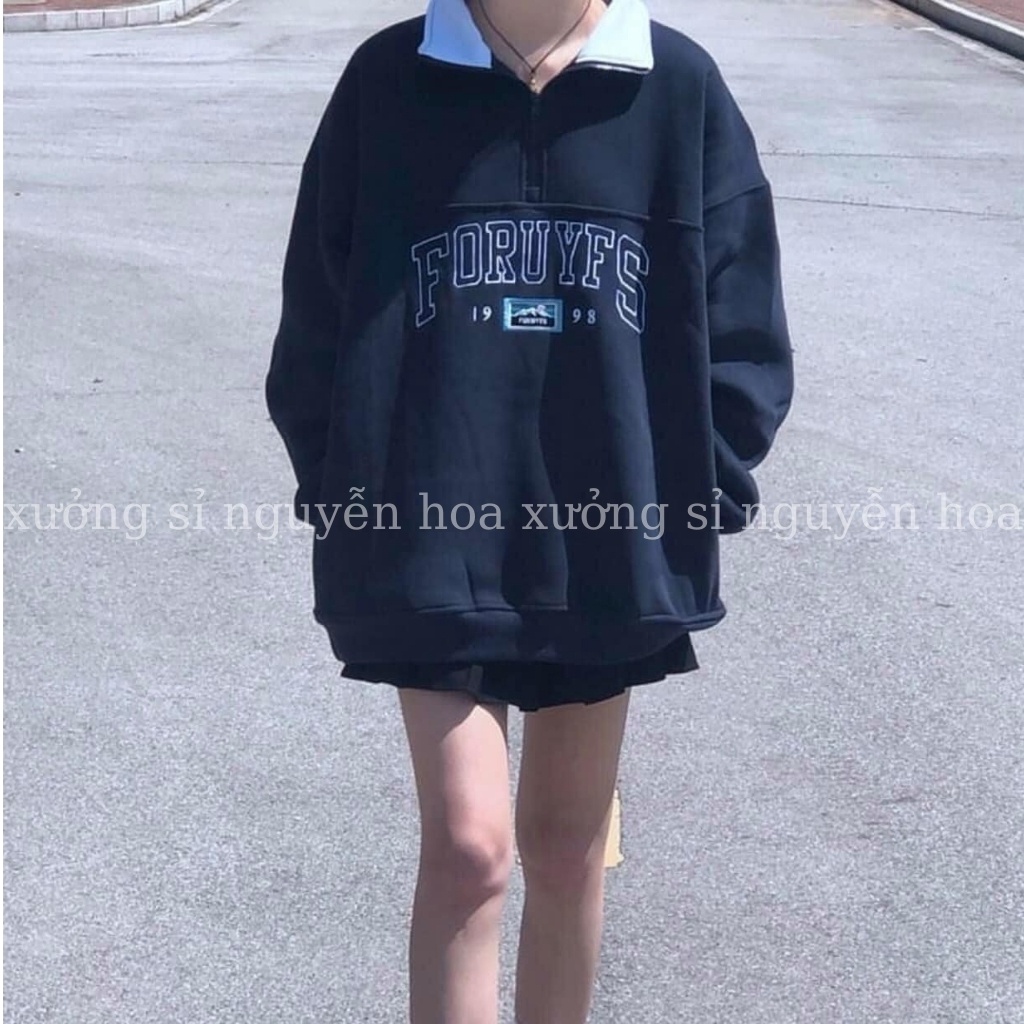 áo sweater nữ form rộng in chữ FORUYES kéo khóa cổ unisex mặc thu đông đẹp chuẩn ảnh Xưởng Sỉ Nguyễn Hoa