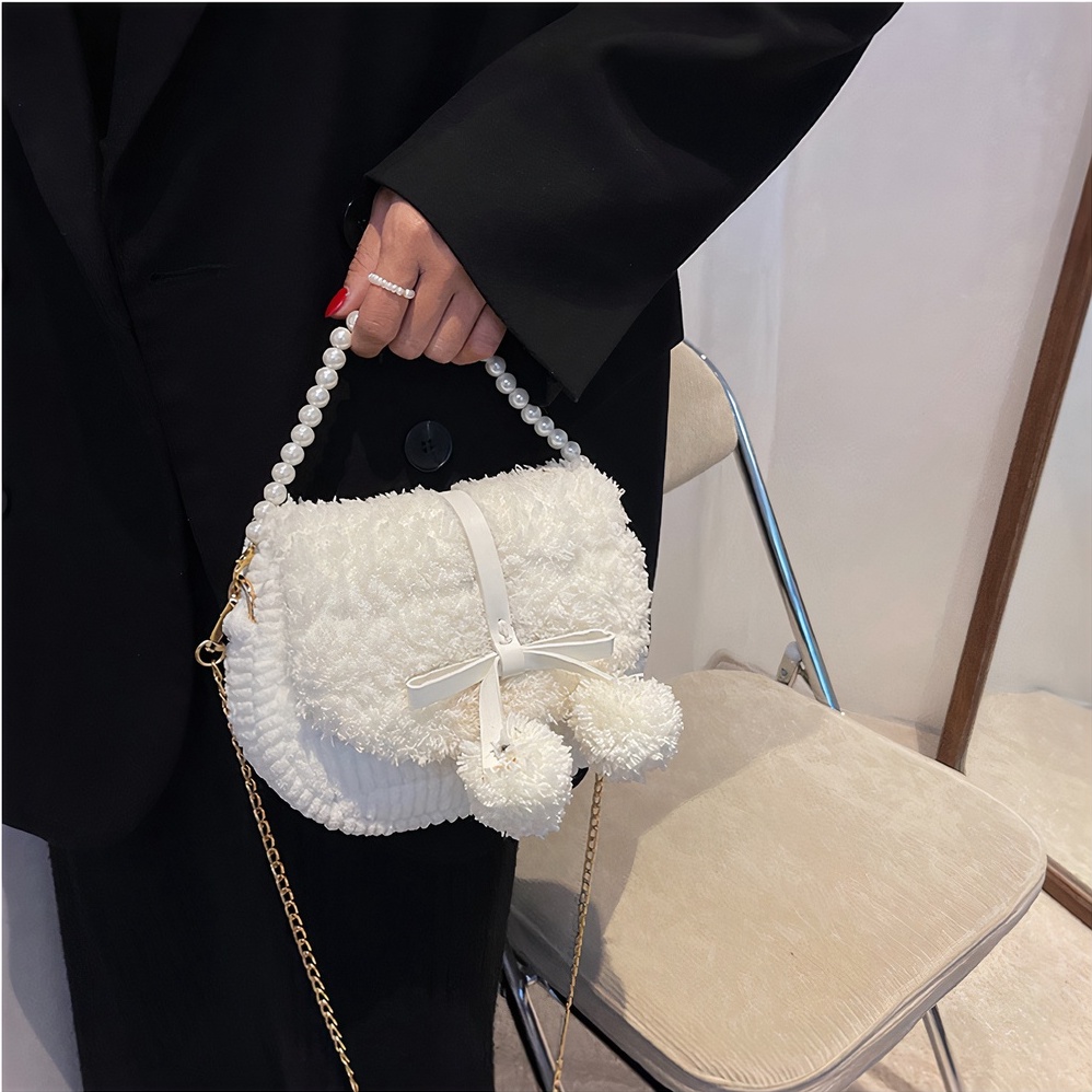 Túi len tự đan, túi đeo chéo mini thắt nơ da xinh xắn dễ thương - Bộ phụ kiện đầy đủ LX803