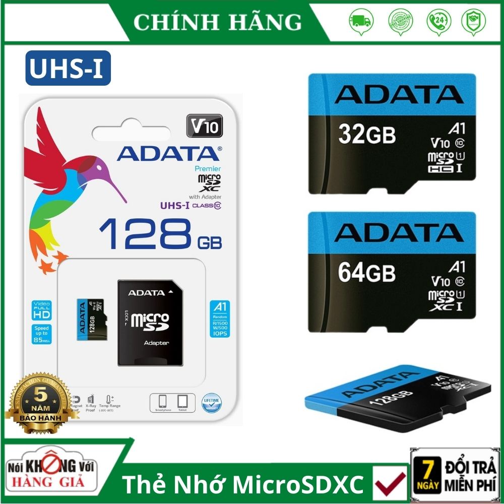 Thẻ nhớ 128Gb, 64Gb , 32Gb ADATA MicroSDHC chính hãng upto 100MBs dành cho điện thoại , camera wifi SD