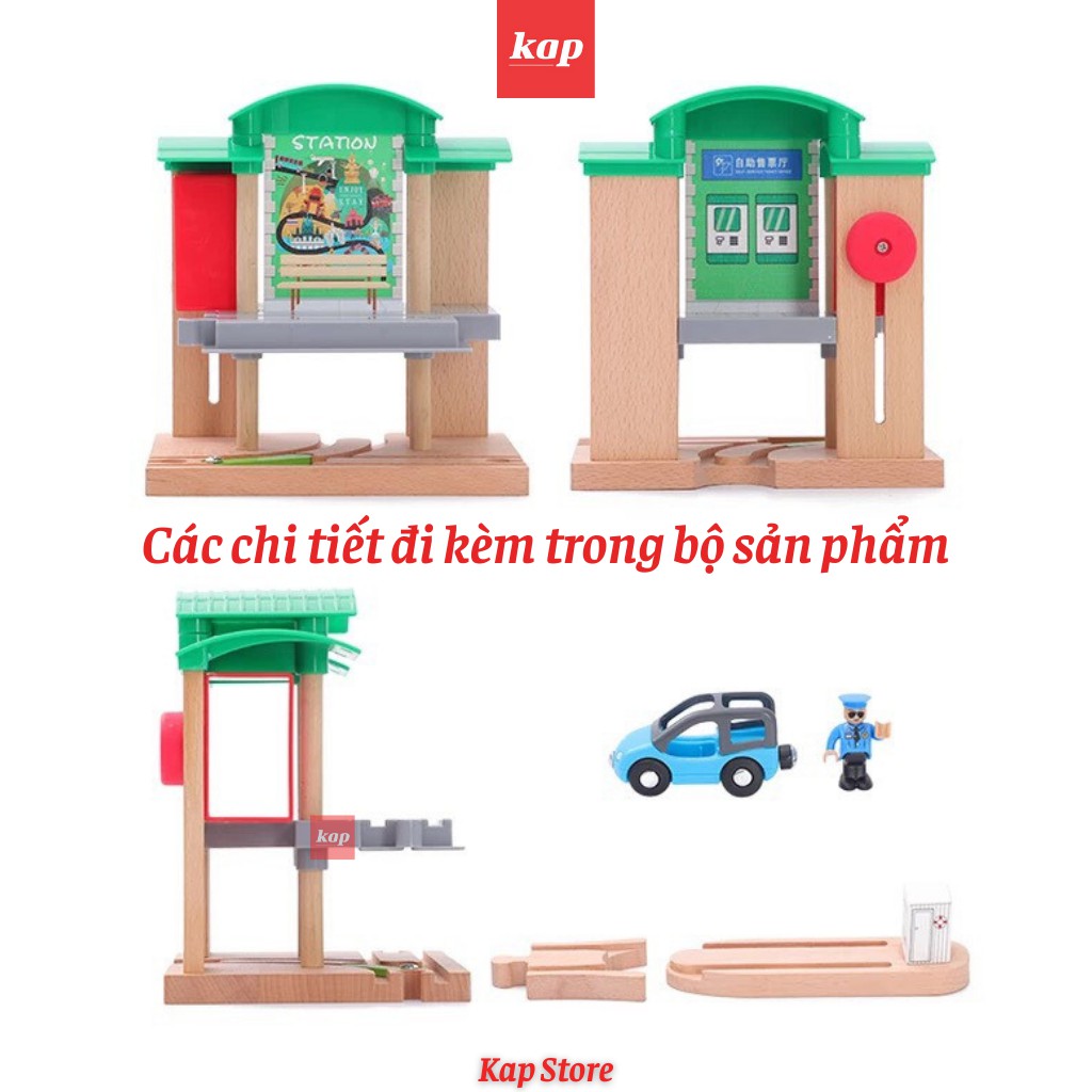 Set nhà ga xe lửa cảng biển, bến phà, ferry station, phụ kiện mô hình đường ray xe lửa gỗ