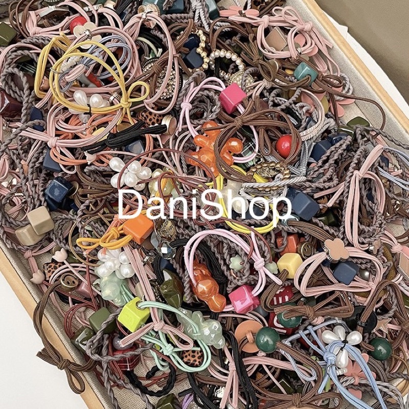 DANI cột tóc mua 10 TẶNG 1 chọn kiểu thun chun nịt buộc tóc vòng tay rái cây nơ hạt ngọc charm trai hair tie ties band