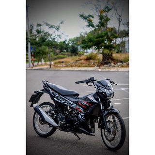 Tem Rời Dán Xe Raider FI Mẫu Đen Trắng Đỏ Chữ Satria Cực Chất, Hàng 3 Lớp Chất Lượng Cao