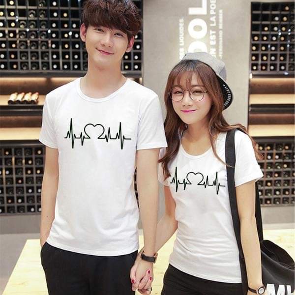 Áo đôi nam nữ, áo thun cặp in hình nhịp tim dễ thương chất cotton thoáng mát