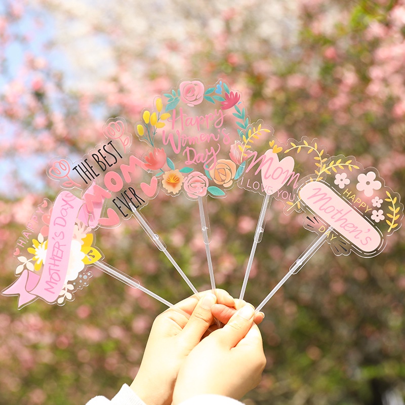 Thẻ Cắm Trang Trí Bánh Kem Bằng Pvc In Chữ I Love You Dành Cho Ngày Của Mẹ
