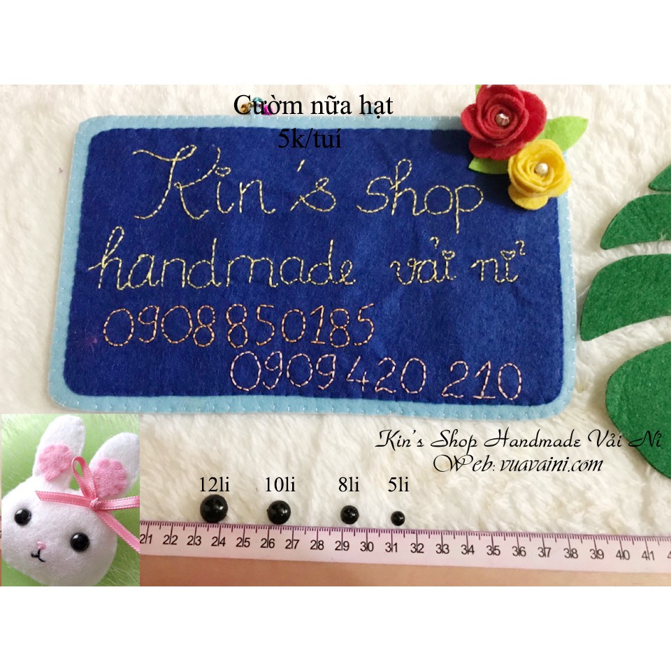 Cườm Nửa Hạt Màu Đen Dùng Làm Mắt Thú Bông Handmade Bằng Vải Nỉ Len Đính Cườm Trang Trí Phụ Kiện May Mặc