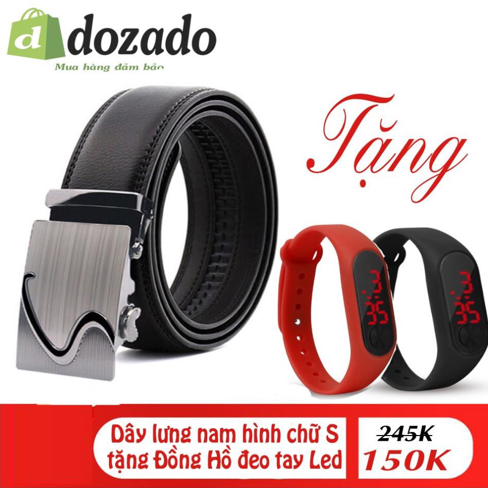 Dây lưng, dây nịt da hình chữ S - Y hình Da đẹp - tặng đồng hồ đeo tay Led thông minh dáng Miband3  ྇