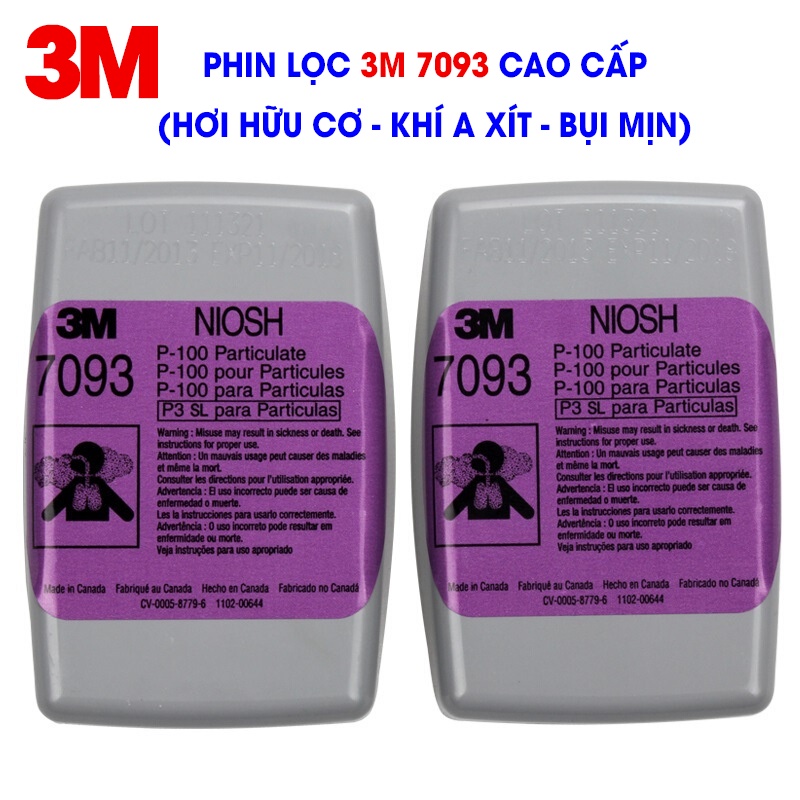 [1 CẶP] Phin Lọc Bụi Mịn 3M 7093 (Canada). Bông Lọc Bụi 3M Than Hoạt Tính (Lọc Bụi Mịn PM 2.5 - Khí Hữu Cơ - Khí A Xít).