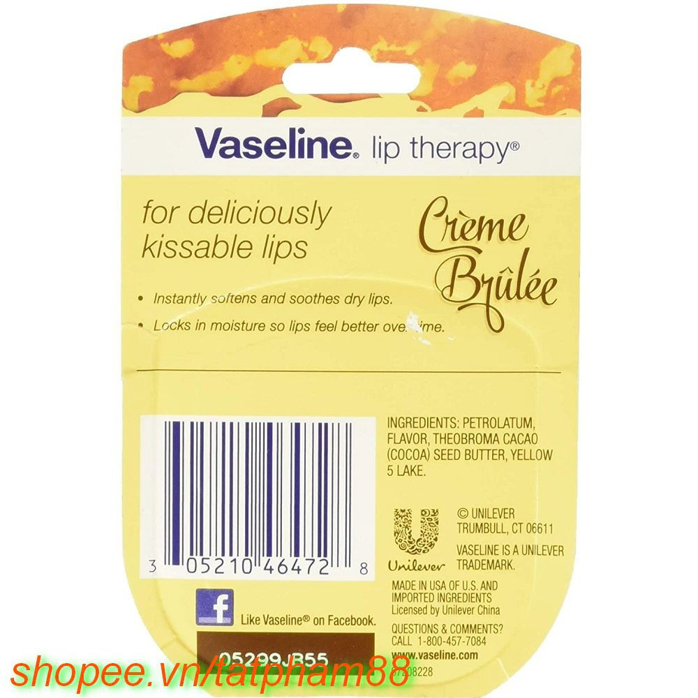 Sáp Dưỡng Môi 7g Vaseline Lip Therapy Creme Brulee Không Màu, tatpham88 Chất Lượng Tạo Nên Niềm Tin.