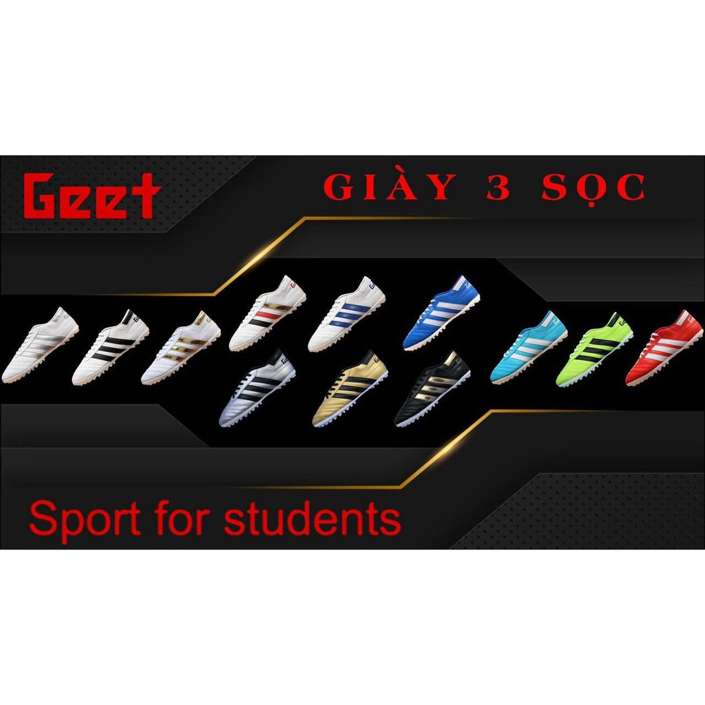 GIÀY BÓNG ĐÁ,ĐÁ BANH 3 SỌC GEET - GIÀY PHỦI ĐẾ TF! Tặng kèm vớ ADIDAS,MIZUNO,NIKE tùy chọn: