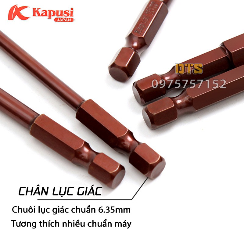 Bộ mũi lục giác chuôi lục giác dài 10cm đa năng trợ lực Nhật Kapusi Japan 8 chi tiết 1.5-8mm thép S2 siêu bền có từ tính