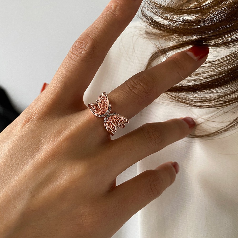 Nhẫn hở hình bướm thiết kế 2 tầng đơn giản phong cách Hàn Quốc