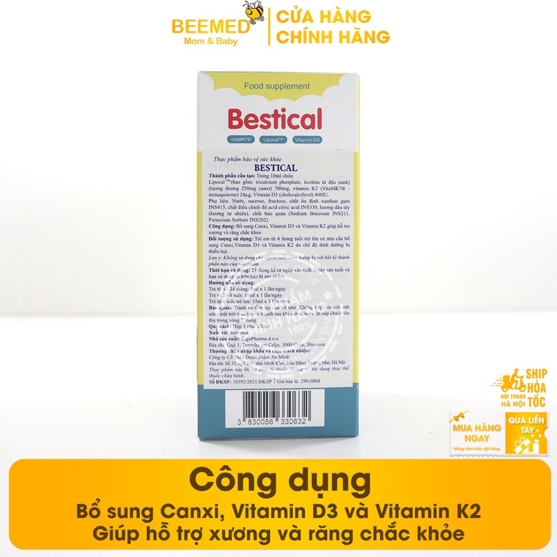 Canxi sinh học Bestical bổ sung canxi vitamin D3K2 giúp bé tăng chiều cao vượt trội + quà gói tăm bông