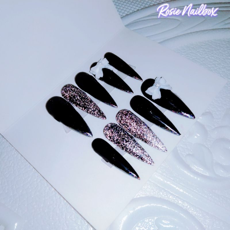 Nail Box Móng úp Màu đen mix Nhũ Flash siêu sáng sang chảnh trắng da