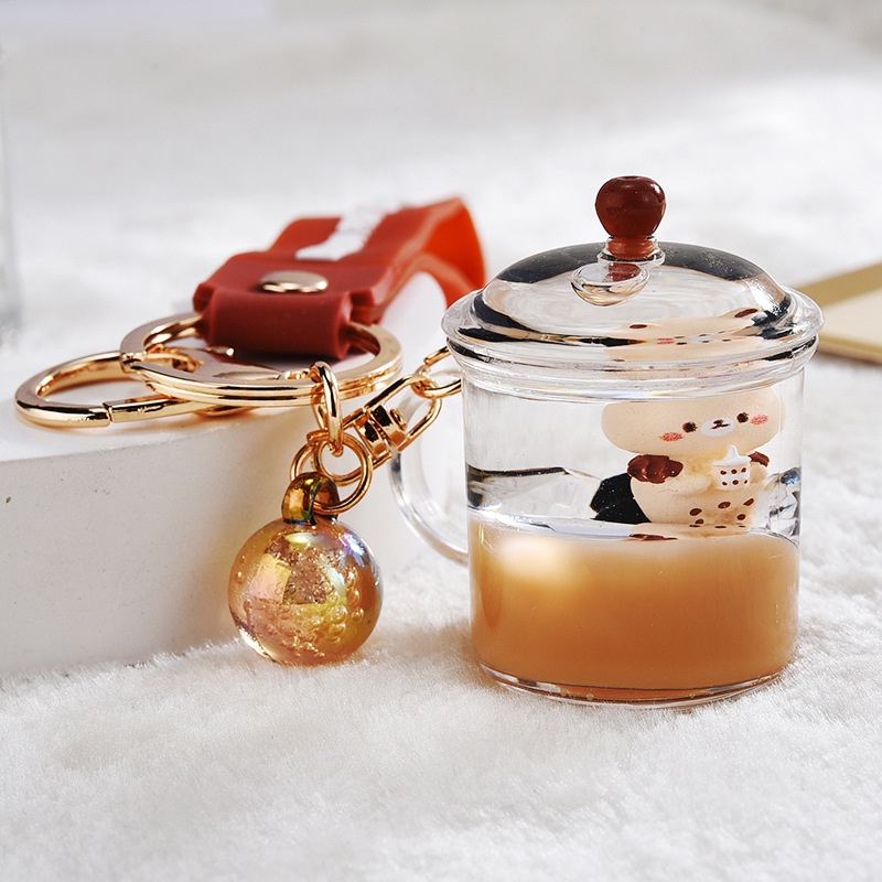 Móc Khóa Hình Ly Trà Sữa Đính Hạt Ngọc Trai Dễ Thương