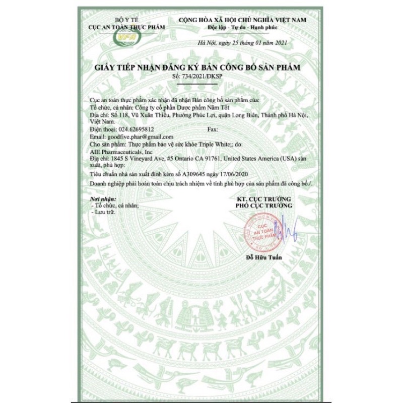 Viên uống sáng da Triple White chống nắng, đẹp da, giảm thâm nám của Mỹ