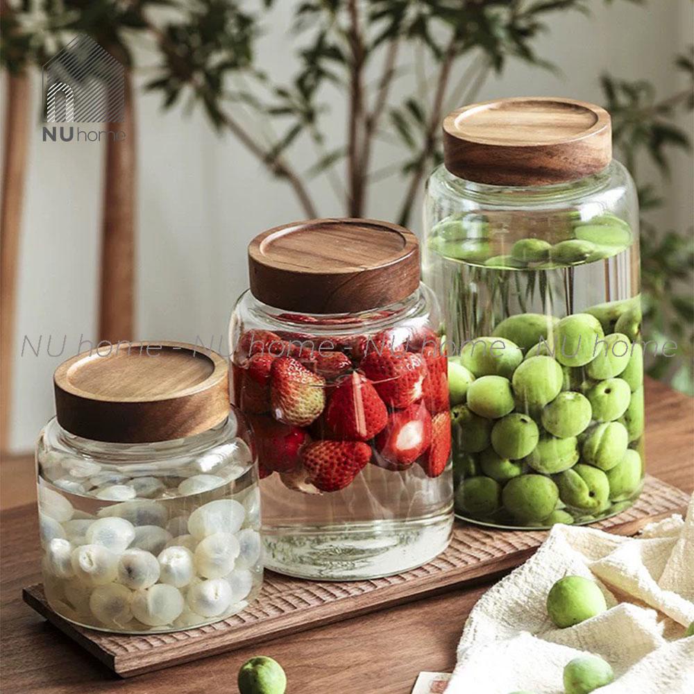 nuhome.vn | Hũ thuỷ tinh nắp gỗ  - IRU, hũ đựng đồ khô, ngâm trái cây kích thước lớn, lọ muối dưa, nắp vặn bằng gỗ