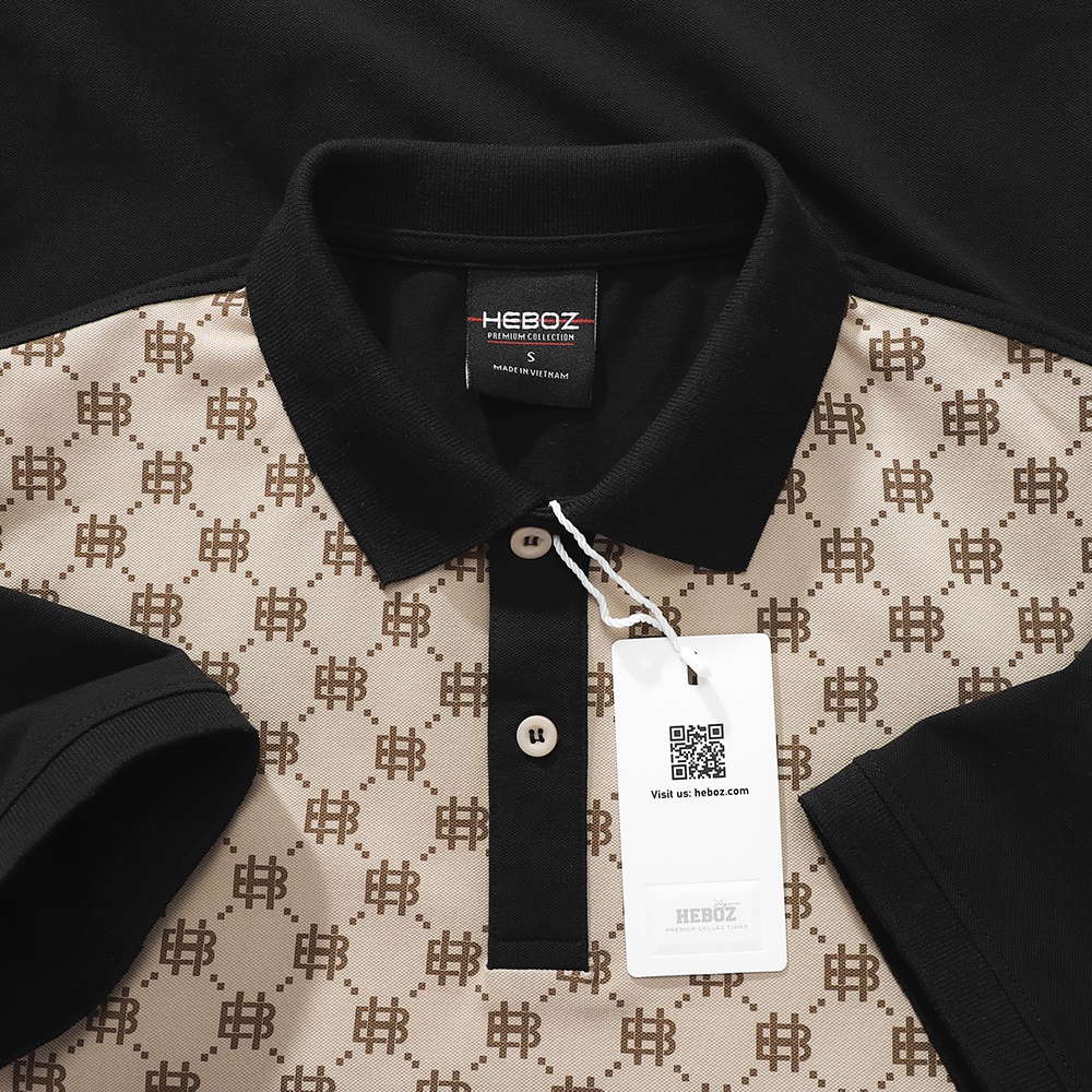 Áo polo nam, áo thun nam có cổ in họa tiết monogram luxury Heboz 2M - 00001246
