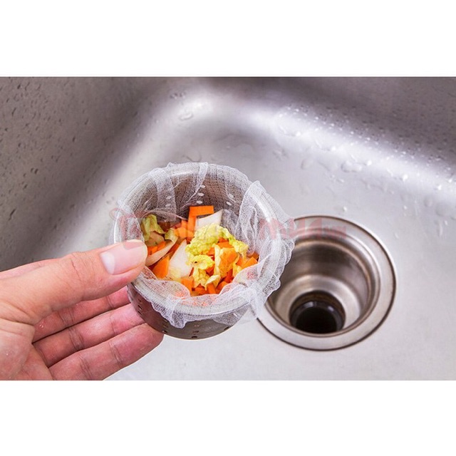 100 Túi lưới lọc rác bồn rửa chén loại lớn miệng túi có thun/nắp cống