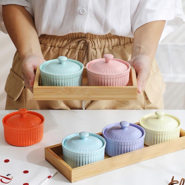 (SALE XẢ KHO) Hũ sữa chua, ramenkin có nắp đậy, bát ăn dặm - Bát màu pastel - Sứ nhẹ men mờ hàng cao cấp xuất âu